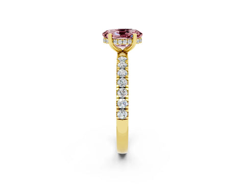 Yellow gold Oval Cut Morganite Pave Band Solitaire Ring with Four-Prong Setting_26