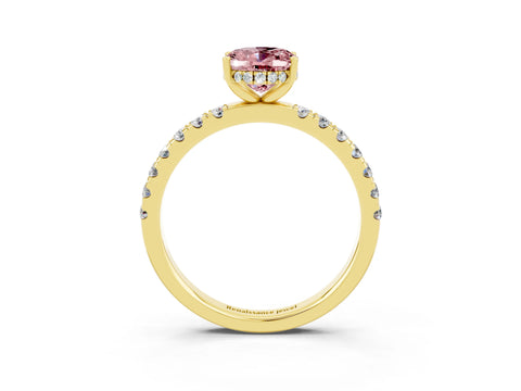Yellow gold Oval Cut Morganite Pave Band Solitaire Ring with Four-Prong Setting_27