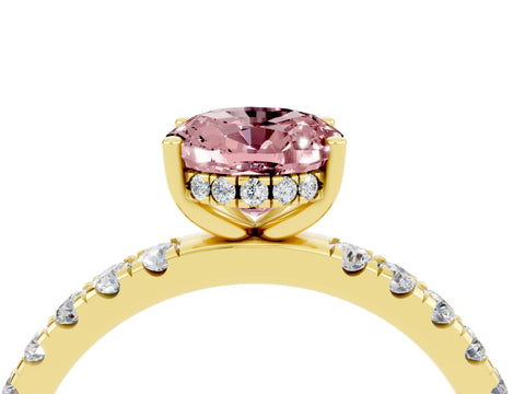 Yellow gold Oval Cut Morganite Pave Band Solitaire Ring with Four-Prong Setting_28