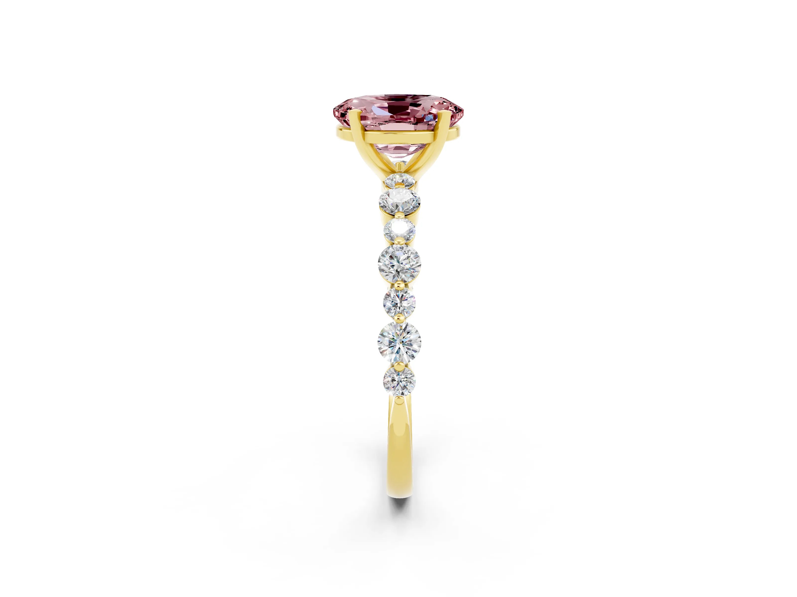 Yellow gold Oval Cut Morganite Prong Set Engagement Ring with Pavé Band_2