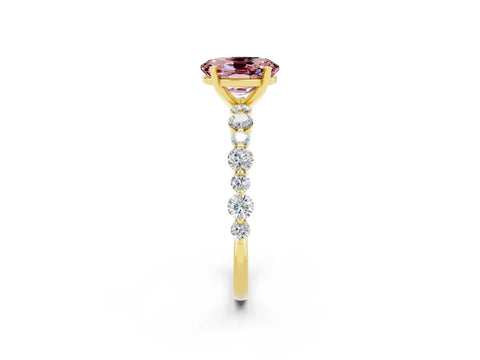 Yellow gold Oval Cut Morganite Prong Set Engagement Ring with Pavé Band_2