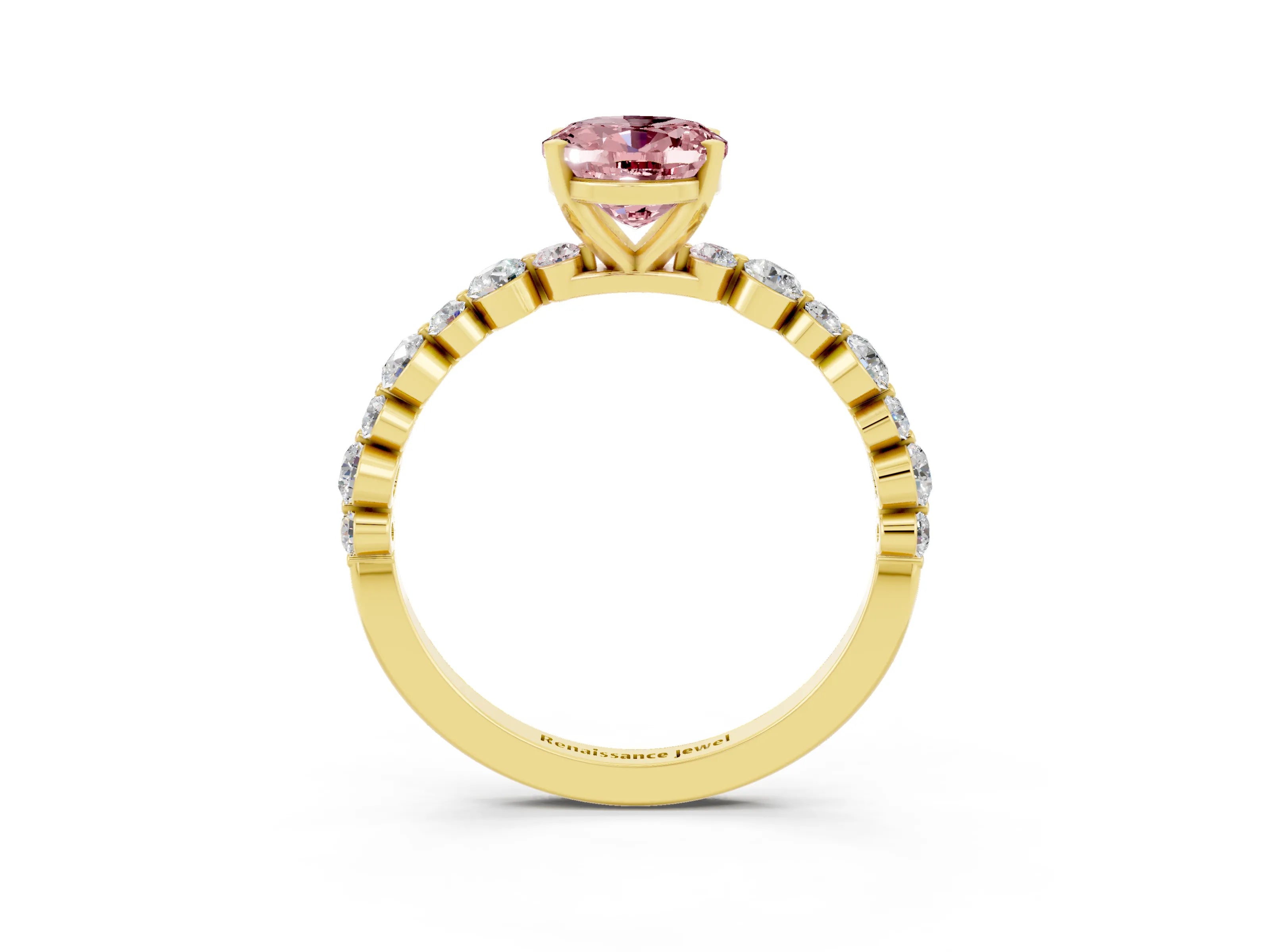 Yellow gold Oval Cut Morganite Prong Set Engagement Ring with Pavé Band_3