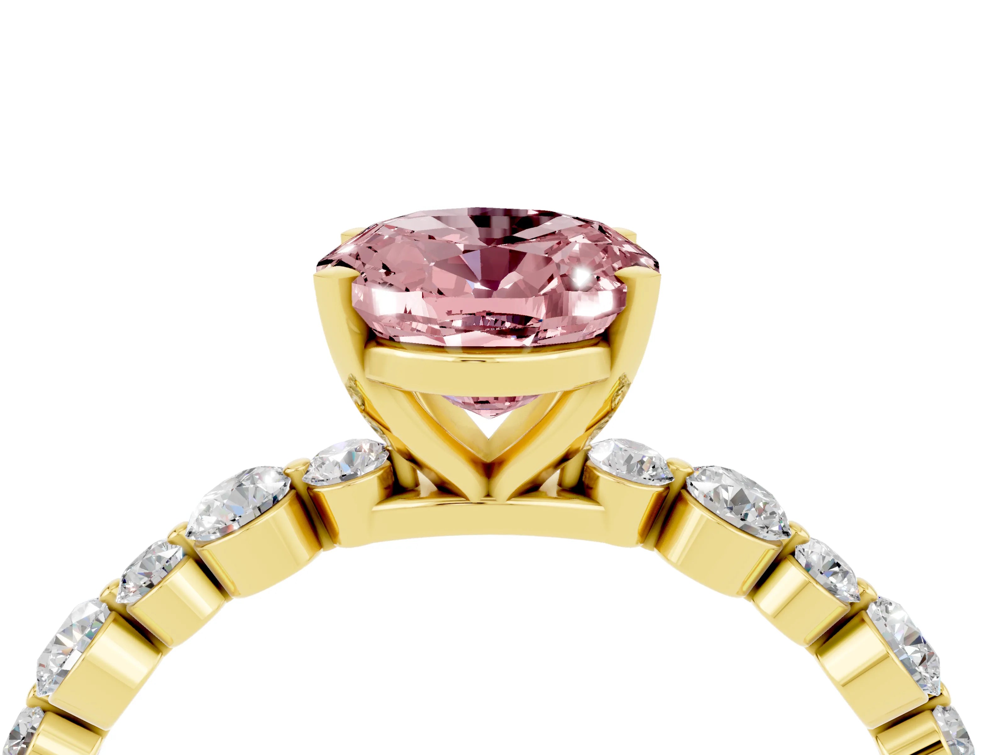 Yellow gold Oval Cut Morganite Prong Set Engagement Ring with Pavé Band_4