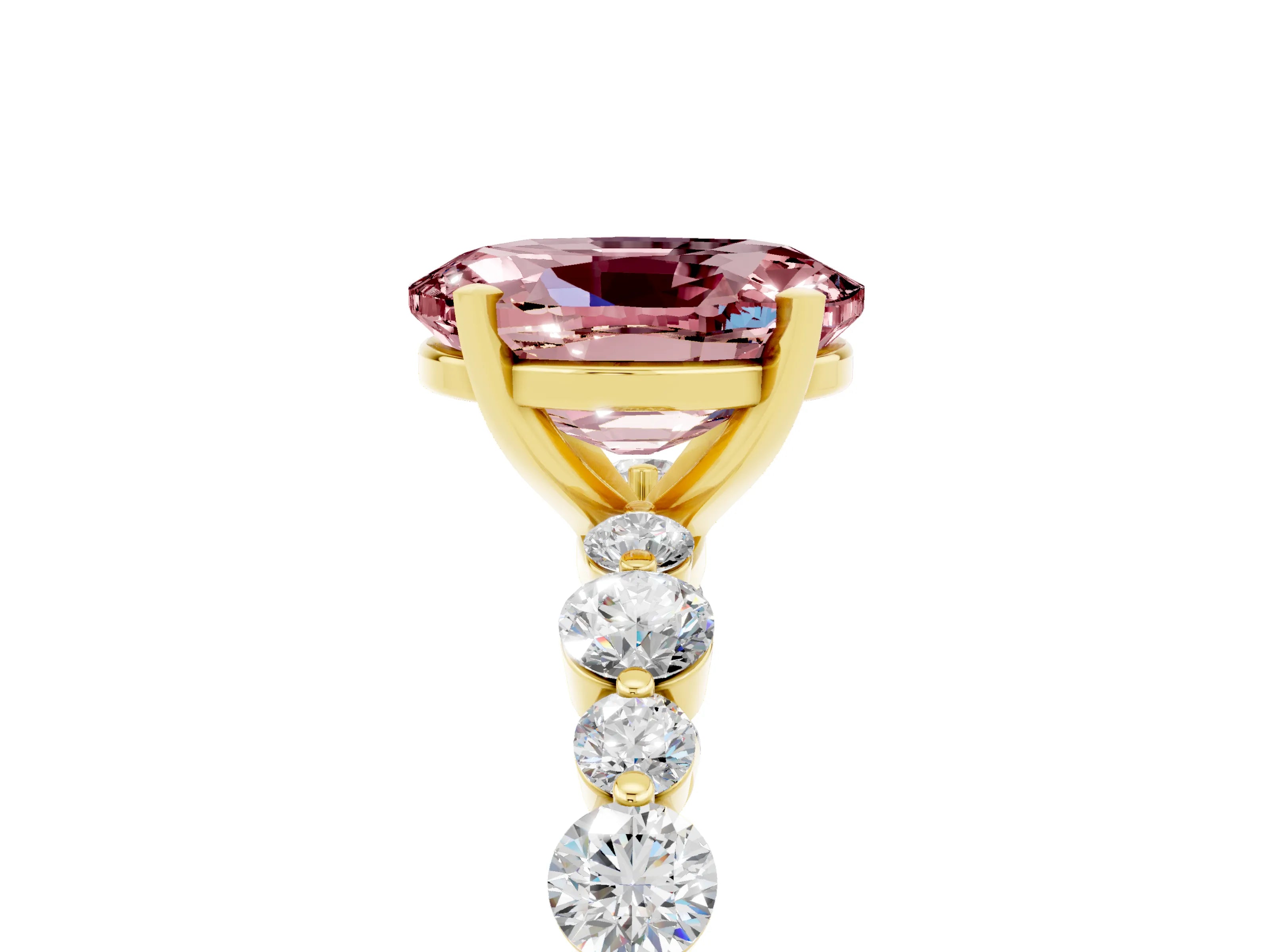 Yellow gold Oval Cut Morganite Prong Set Engagement Ring with Pavé Band_5