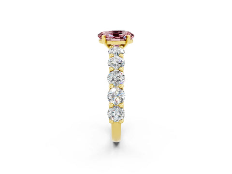 Yellow gold Oval Cut Morganite Prong Setting with Side Stones on a Pave Band_2