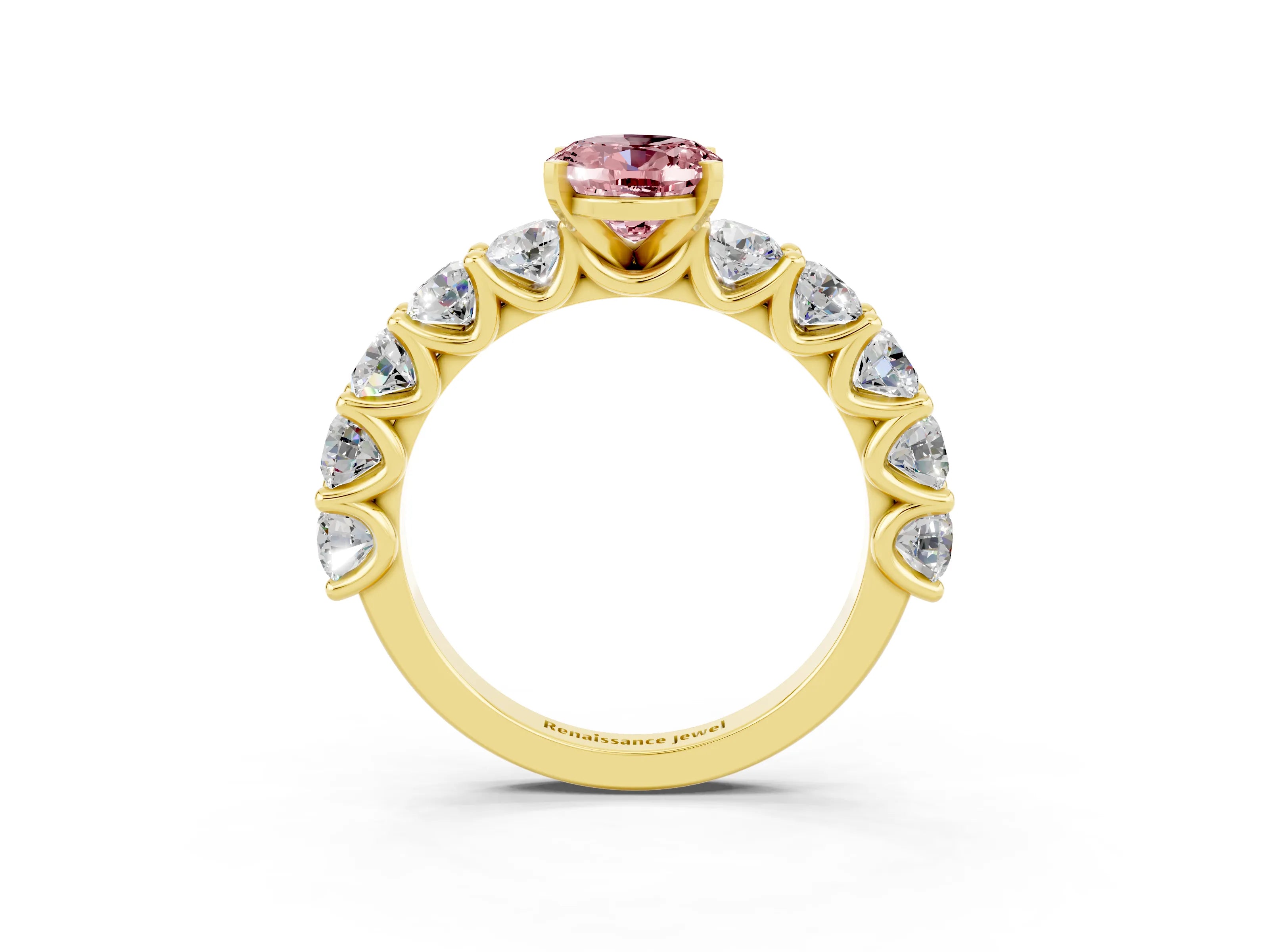 Yellow gold Oval Cut Morganite Prong Setting with Side Stones on a Pave Band_3