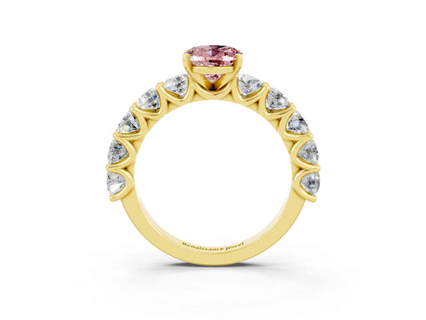 Yellow gold Oval Cut Morganite Prong Setting with Side Stones on a Pave Band_3