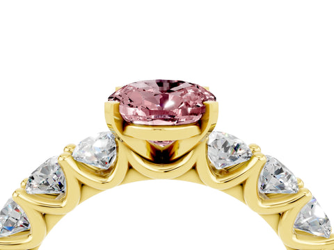 Yellow gold Oval Cut Morganite Prong Setting with Side Stones on a Pave Band_4