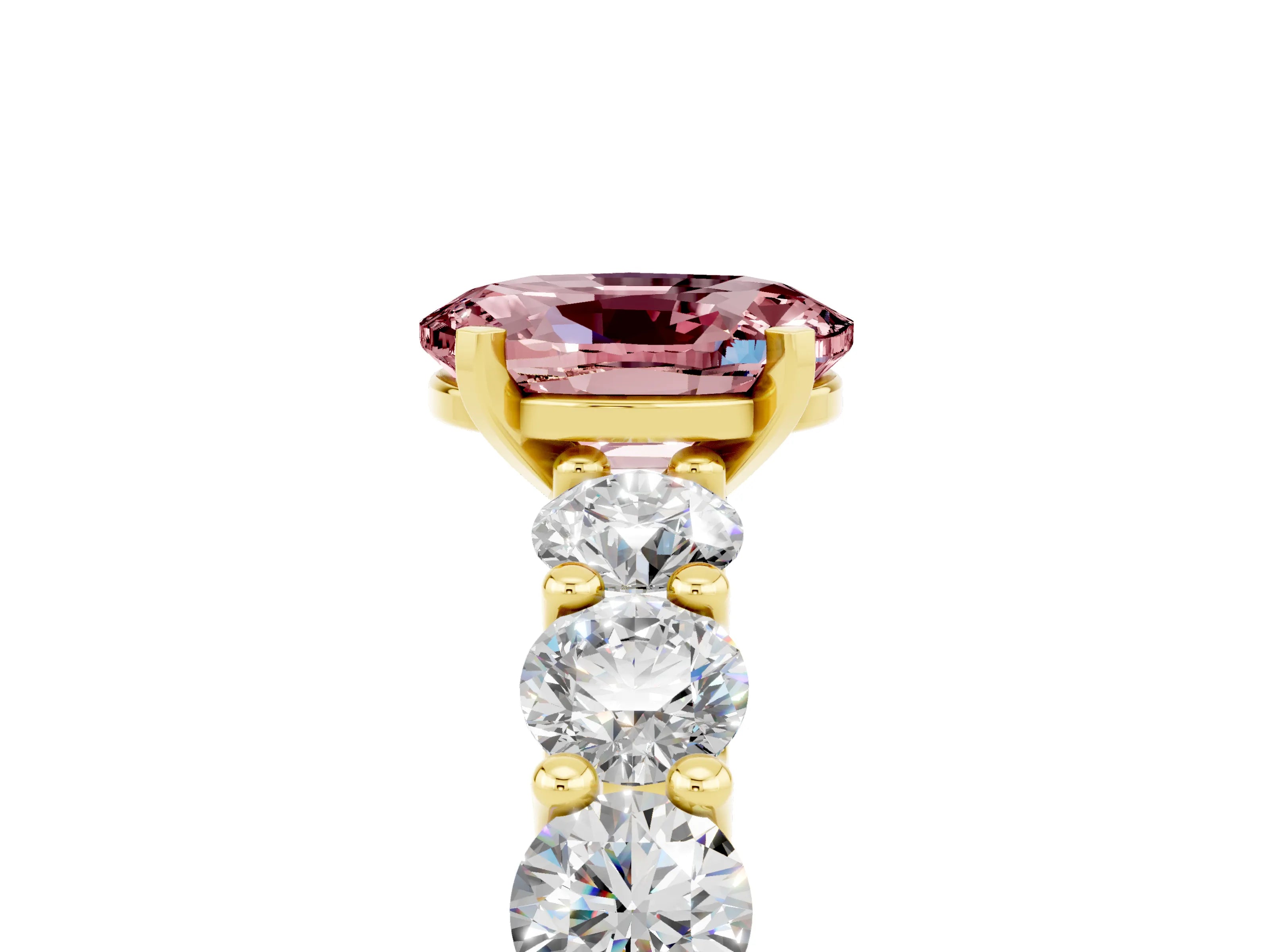 Yellow gold Oval Cut Morganite Prong Setting with Side Stones on a Pave Band_5