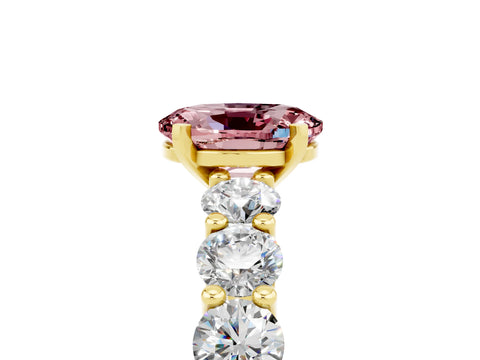 Yellow gold Oval Cut Morganite Prong Setting with Side Stones on a Pave Band_5
