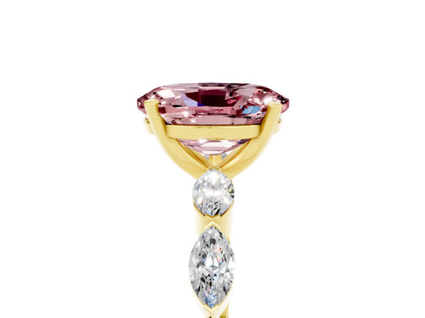 Yellow gold Oval Cut Morganite Ring with Marquise Side Stones and Prong Setting_5