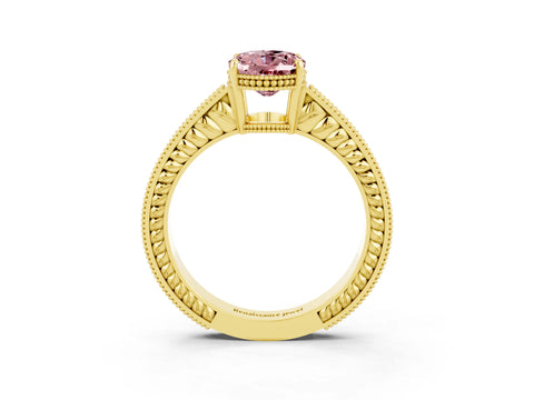 Yellow gold Oval Cut Morganite Ring with Milgrain Pavé Band and Four-Prong Setting_15