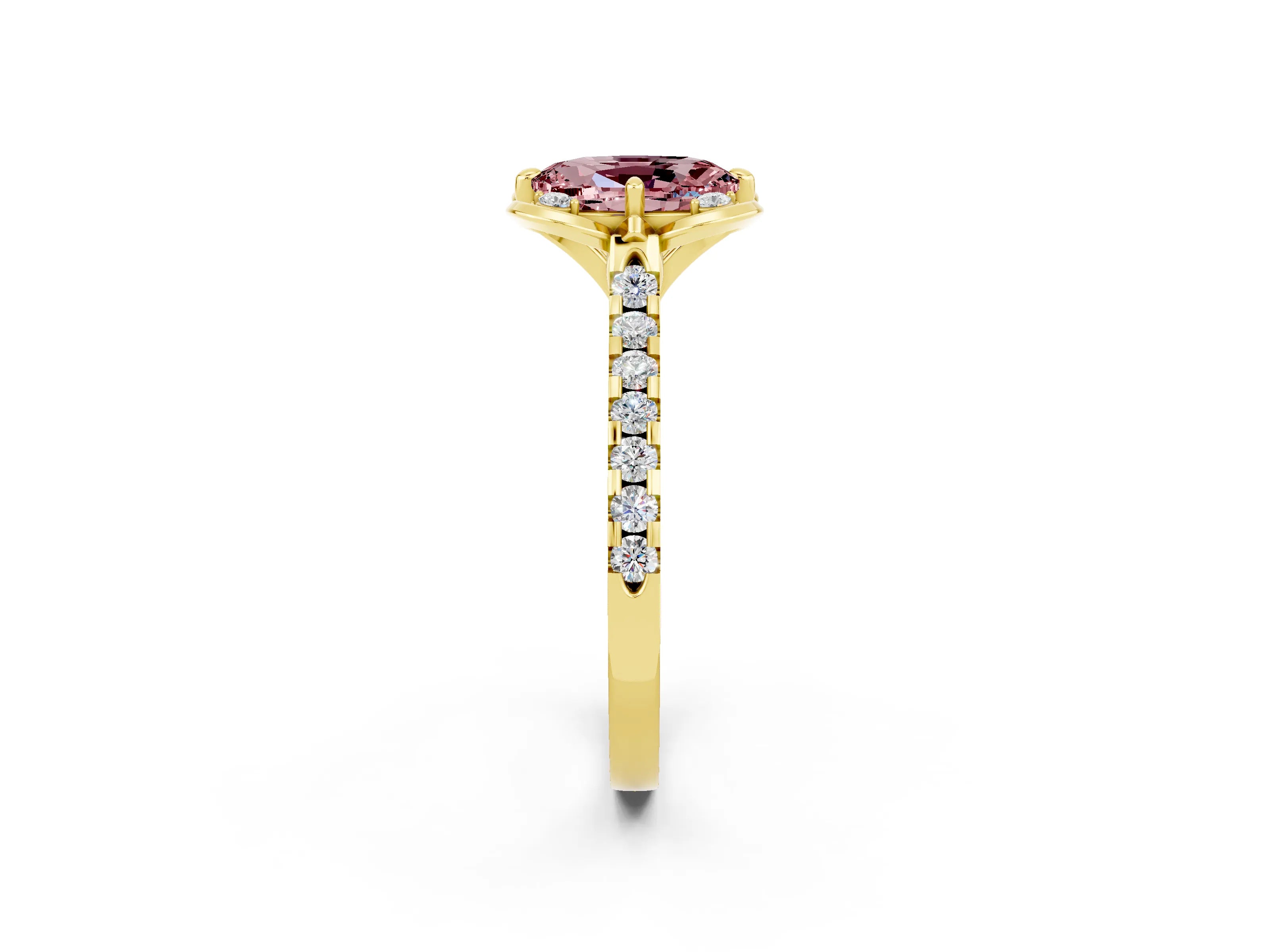 Yellow gold Oval Cut Morganite Ring with Pavé Band and Floral Prong Setting_2
