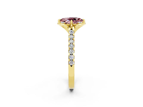 Yellow gold Oval Cut Morganite Ring with Pavé Band and Floral Prong Setting_2