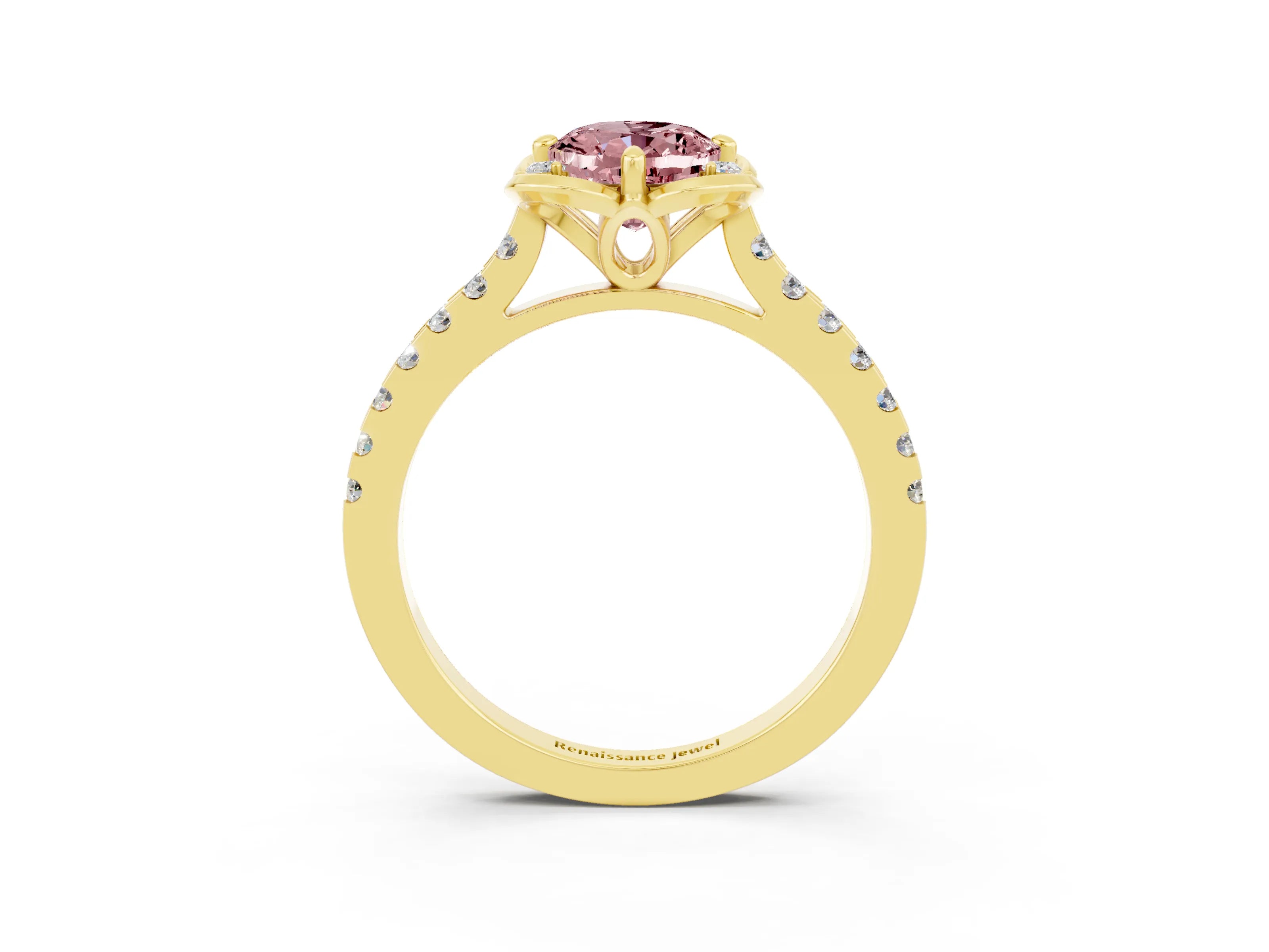 Yellow gold Oval Cut Morganite Ring with Pavé Band and Floral Prong Setting_3