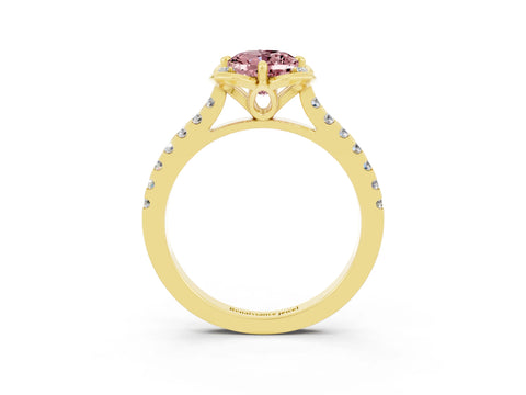 Yellow gold Oval Cut Morganite Ring with Pavé Band and Floral Prong Setting_3