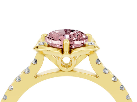 Yellow gold Oval Cut Morganite Ring with Pavé Band and Floral Prong Setting_4