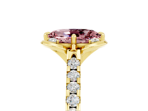 Yellow gold Oval Cut Morganite Ring with Pavé Band and Floral Prong Setting_5