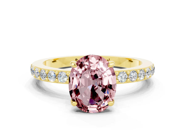 Yellow gold Oval Cut Morganite Pavé Engagement Ring with Round  Accents and Prong Setting
