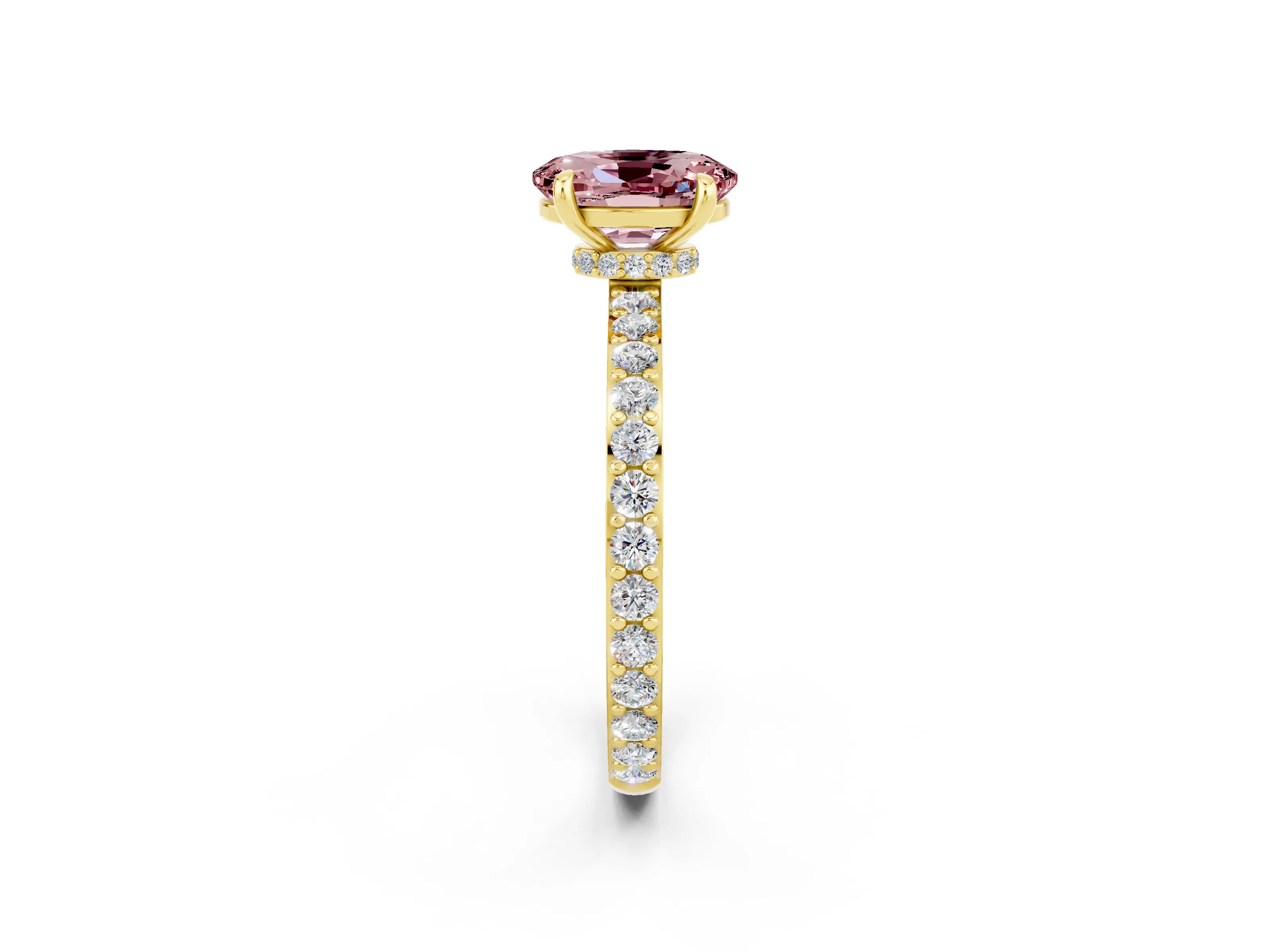 Yellow gold Oval Cut Morganite Ring with Pavé Band and Four-Prong Setting_2