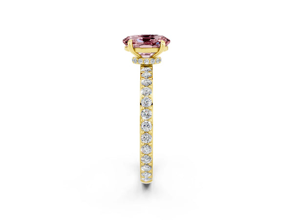 Yellow gold Oval Cut Morganite Pavé Engagement Ring with Round  Accents and Prong Setting