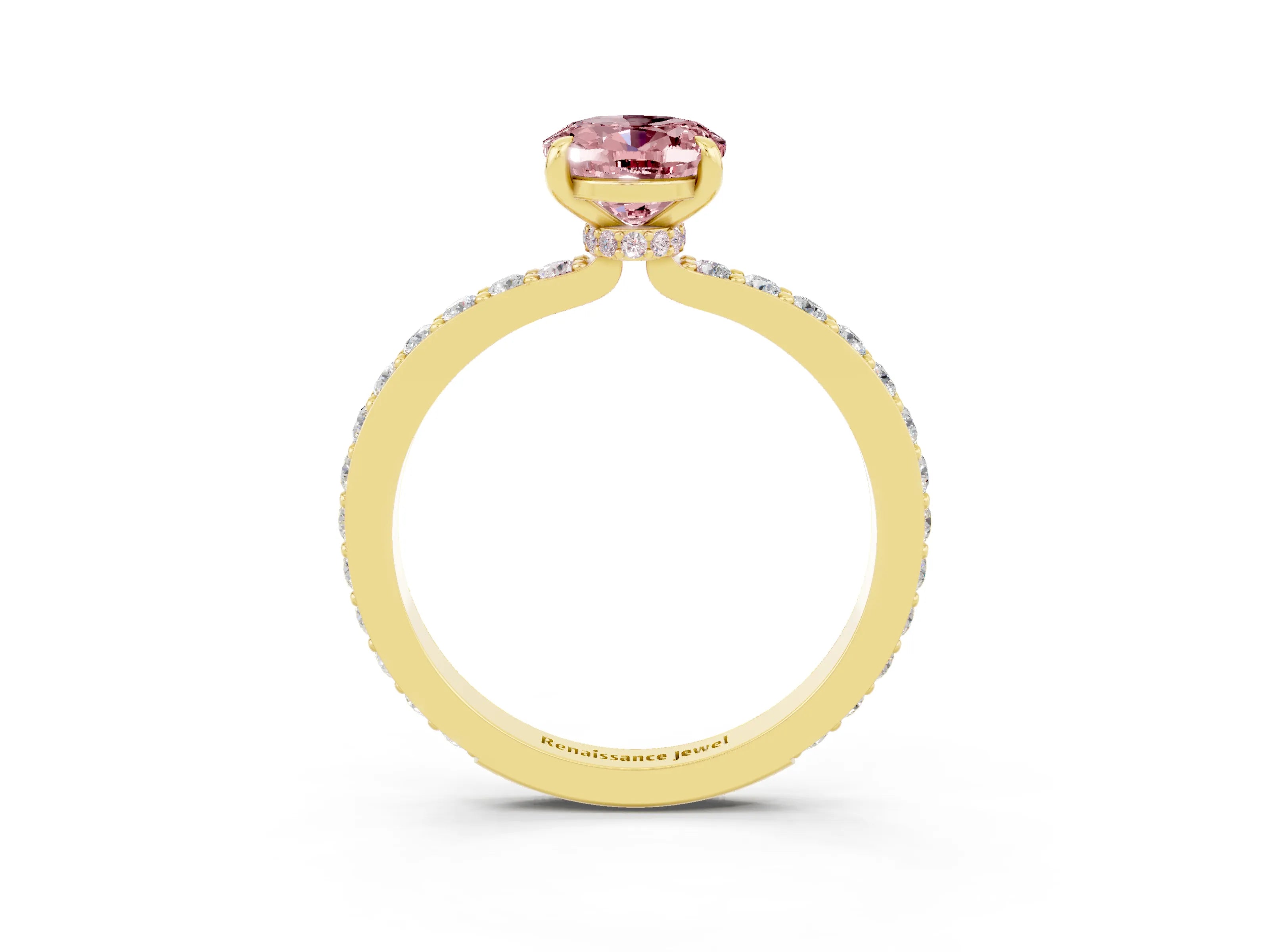 Yellow gold Oval Cut Morganite Ring with Pavé Band and Four-Prong Setting_3