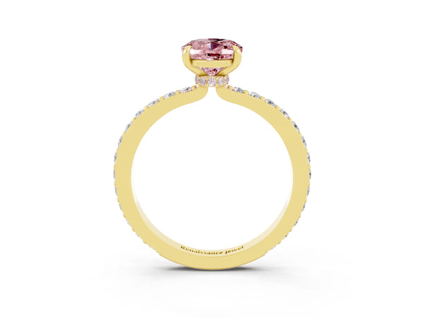 Yellow gold Oval Cut Morganite Pavé Engagement Ring with Round  Accents and Prong Setting