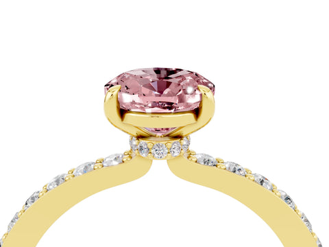 Yellow gold Oval Cut Morganite Ring with Pavé Band and Four-Prong Setting_4