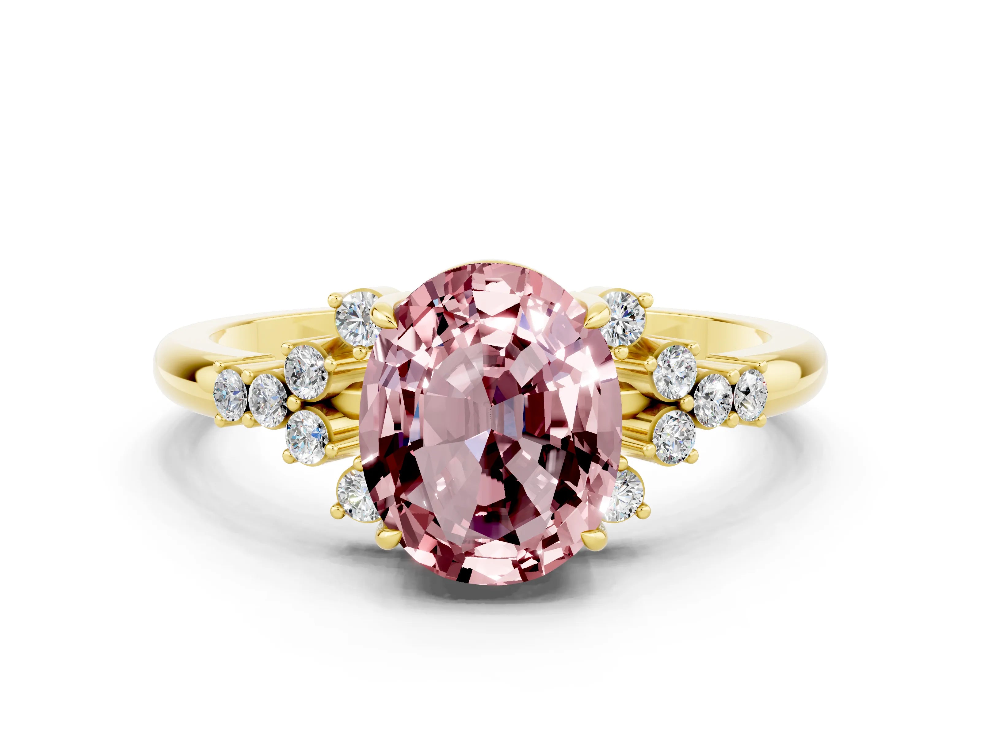 Yellow gold Oval Cut Morganite Ring with Side Stones and Four-Prong Setting_72