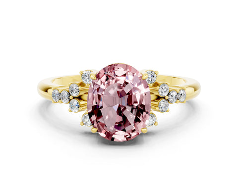 Yellow gold Oval Cut Morganite Ring with Side Stones and Four-Prong Setting_72