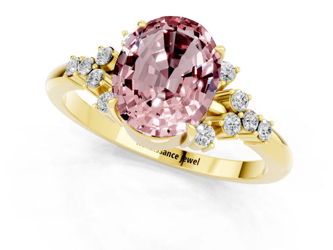 Yellow gold Oval Cut Morganite Ring with Side Stones and Four-Prong Setting_73