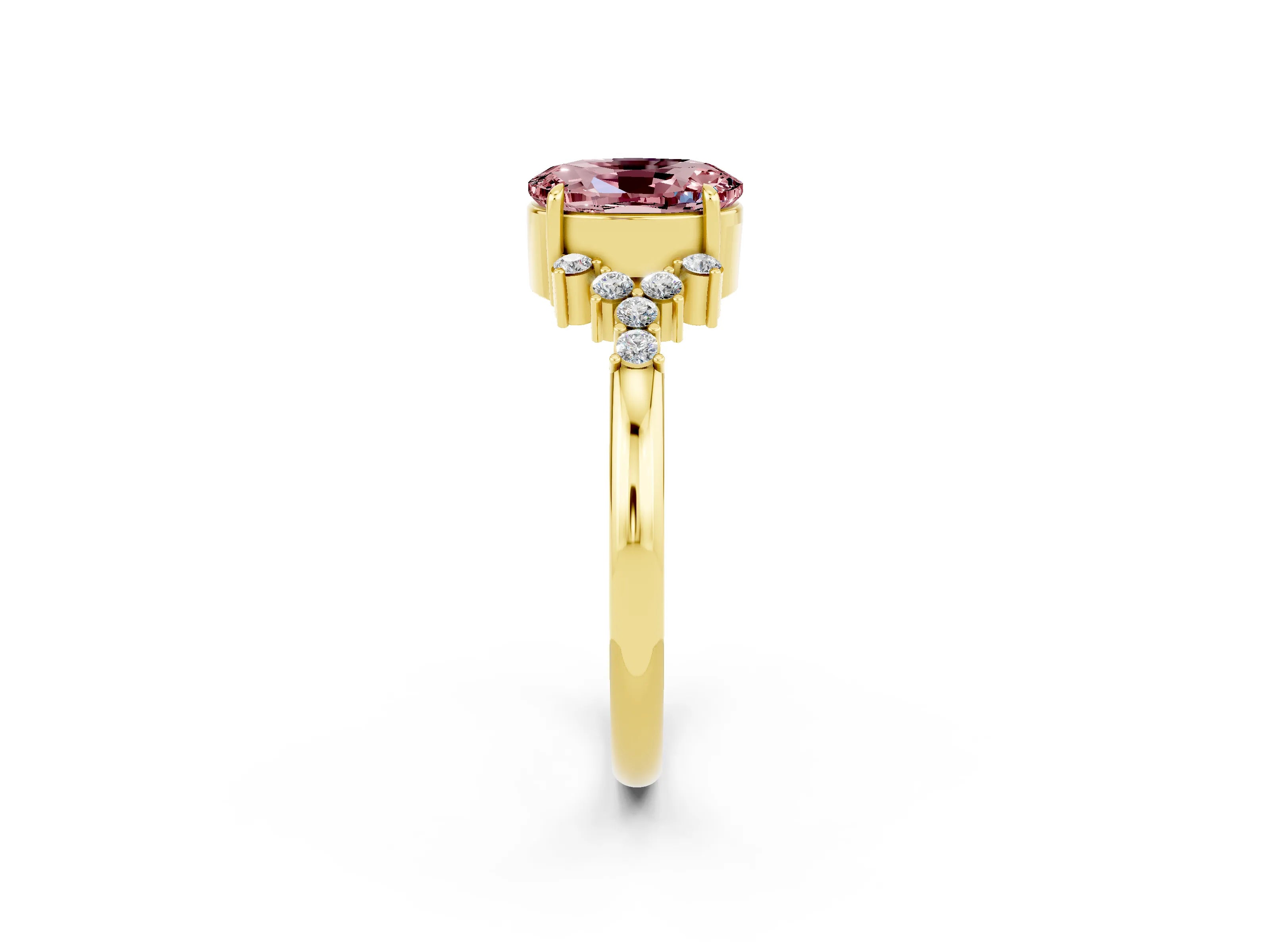 Yellow gold Oval Cut Morganite Ring with Side Stones and Four-Prong Setting_74