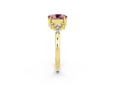 Yellow gold Oval Cut Morganite Ring with Side Stones and Four-Prong Setting_74