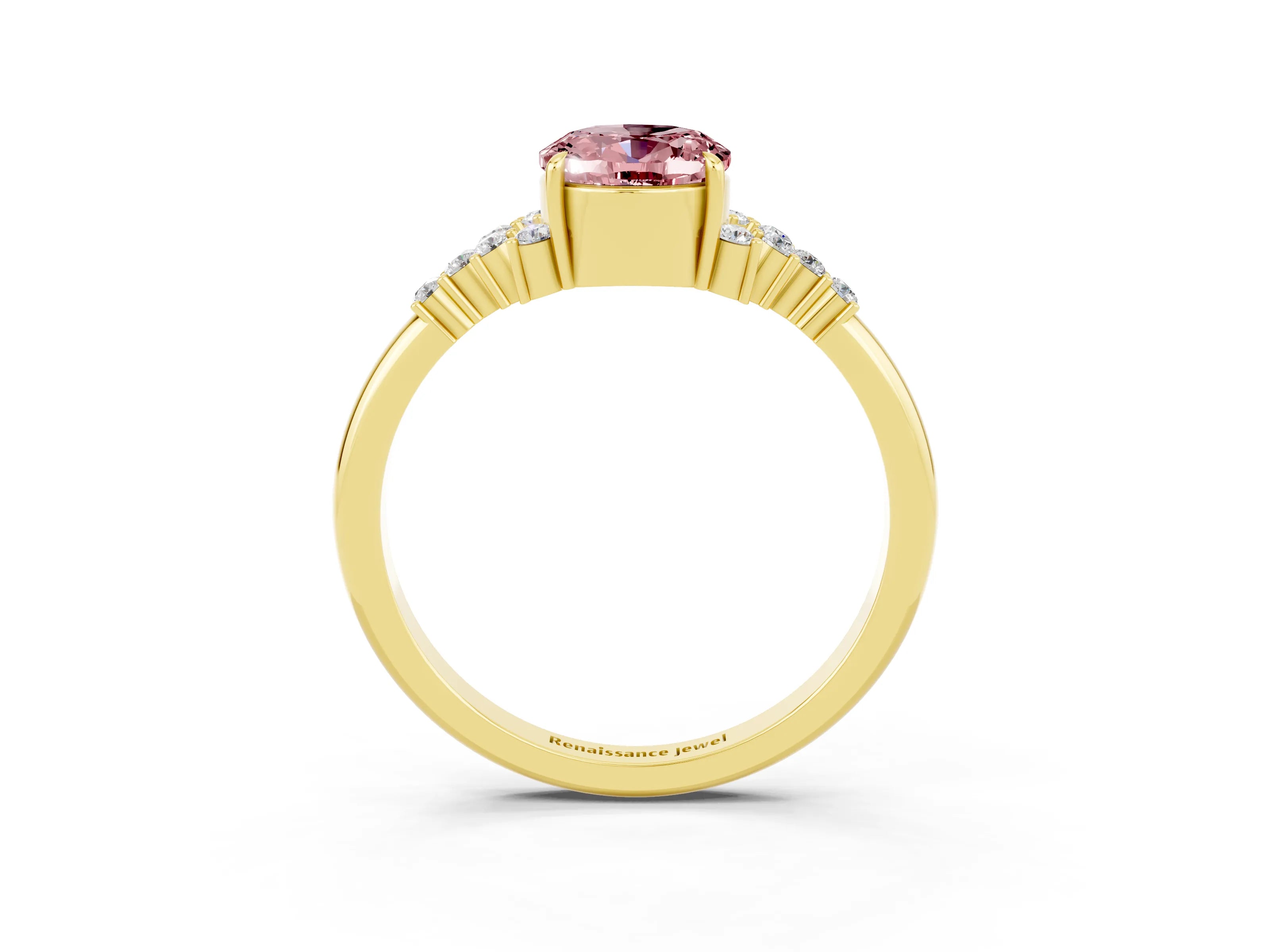 Yellow gold Oval Cut Morganite Ring with Side Stones and Four-Prong Setting_75