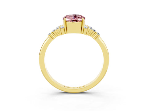Yellow gold Oval Cut Morganite Ring with Side Stones and Four-Prong Setting_75