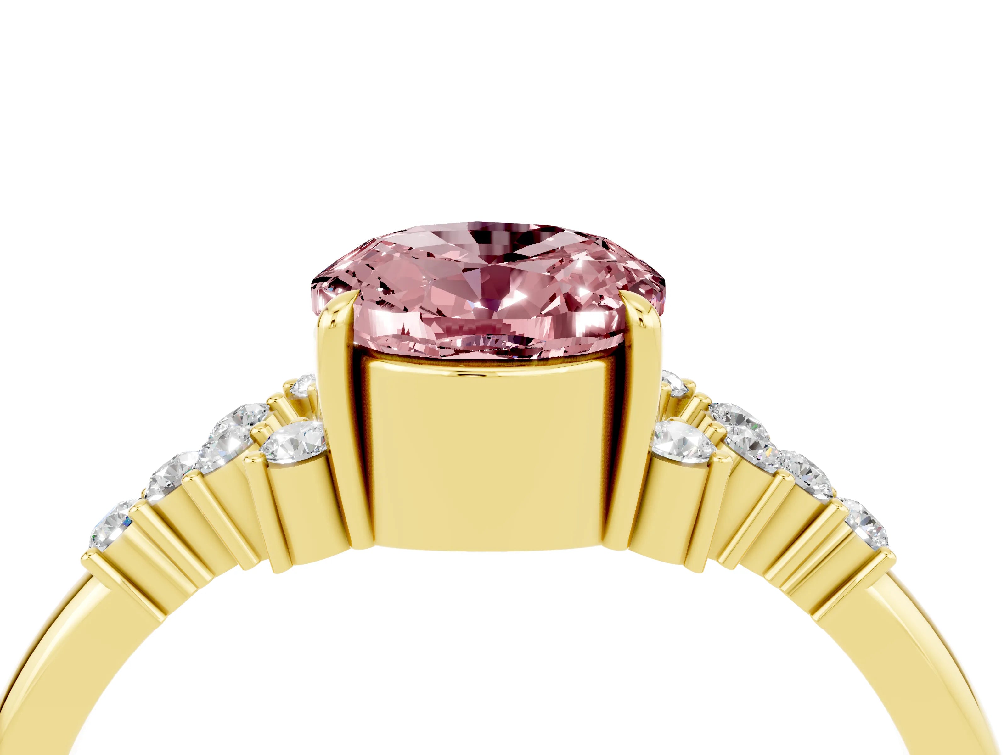 Yellow gold Oval Cut Morganite Ring with Side Stones and Four-Prong Setting_76