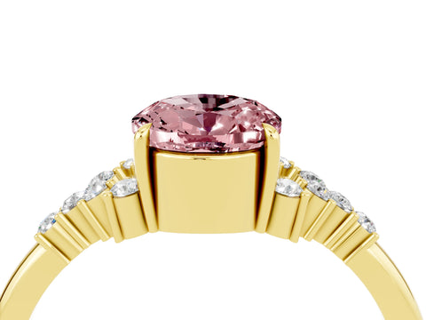 Yellow gold Oval Cut Morganite Ring with Side Stones and Four-Prong Setting_76