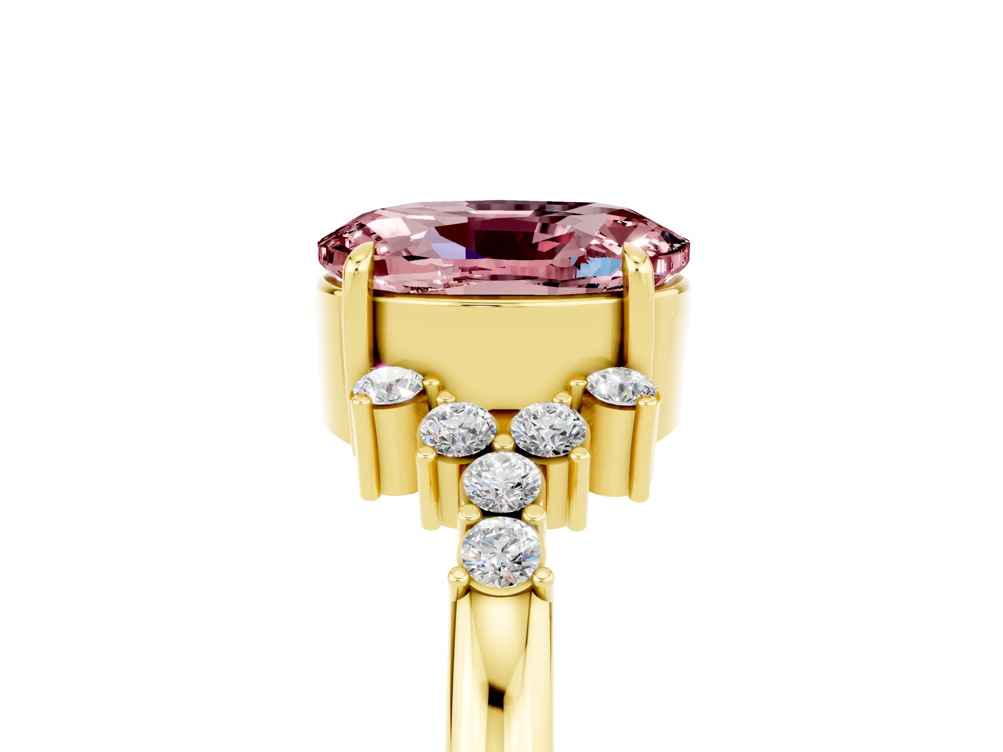 Yellow gold Oval Cut Morganite Ring with Side Stones and Four-Prong Setting_77