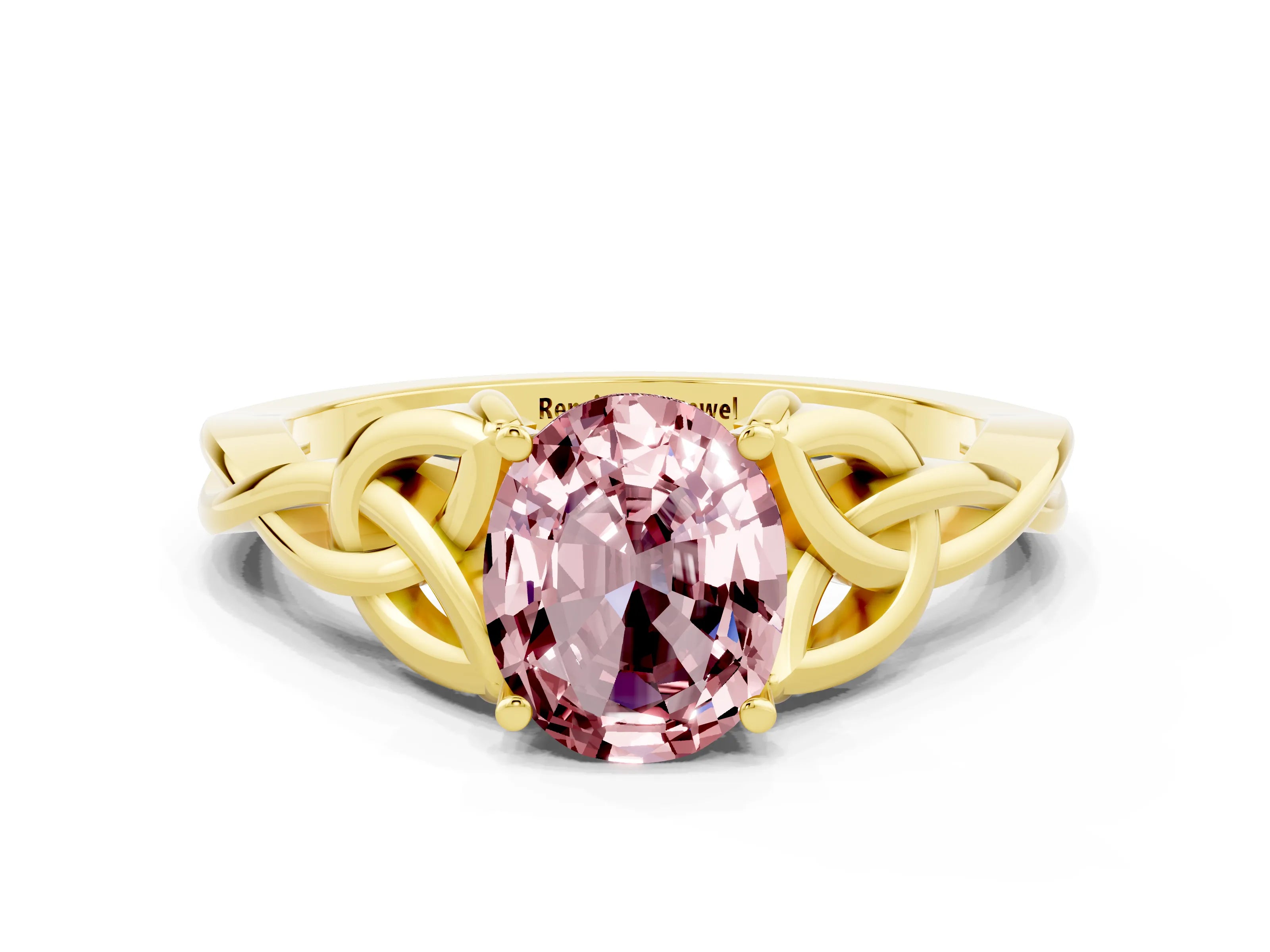 Yellow gold Oval Cut Morganite Solitaire Celtic Knot Ring with Four-Prong Setting_12