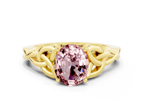 Yellow gold Oval Cut Morganite Solitaire Celtic Knot Ring with Four-Prong Setting_12