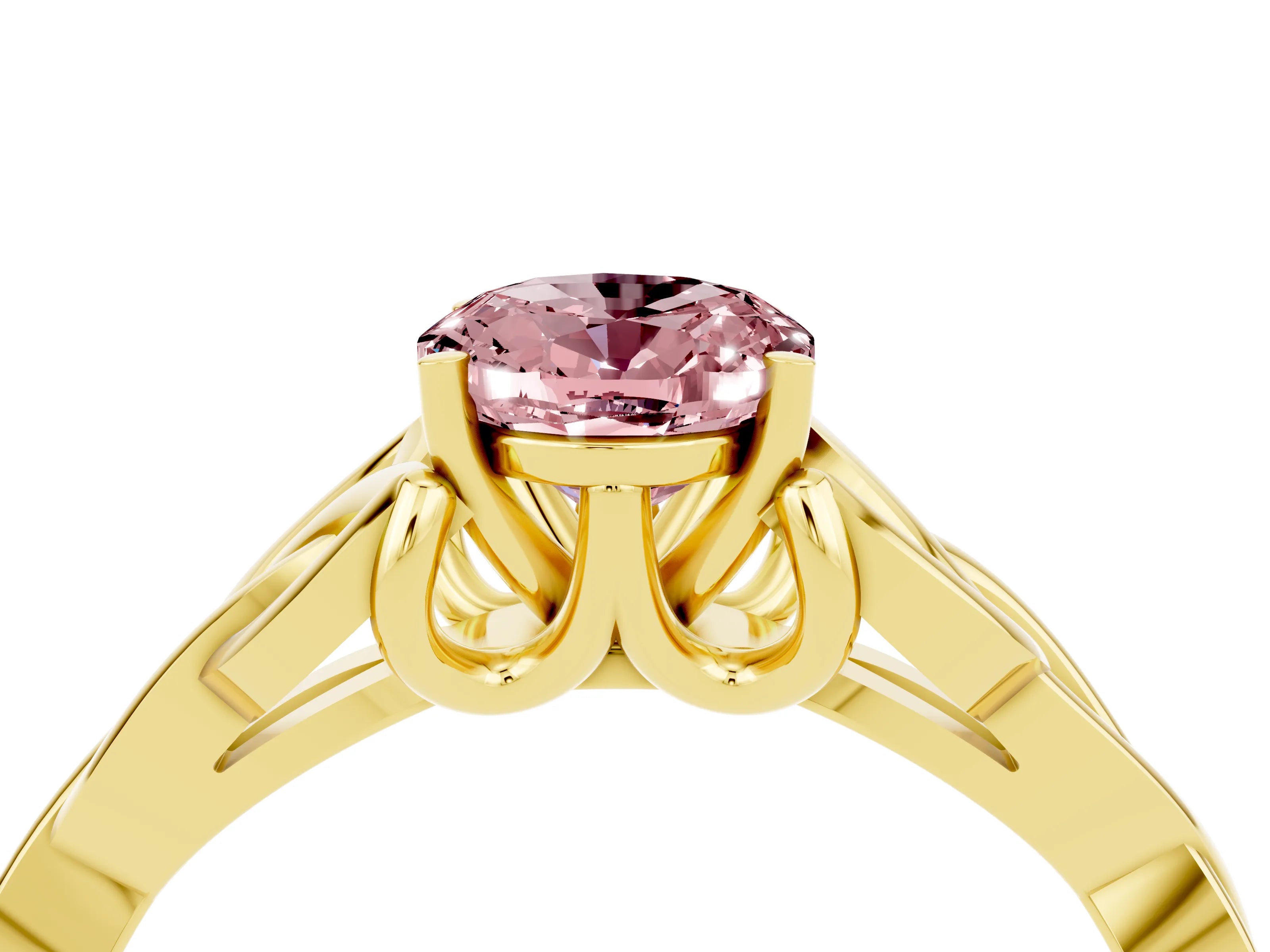 Yellow gold Oval Cut Morganite Solitaire Celtic Knot Ring with Four-Prong Setting_16