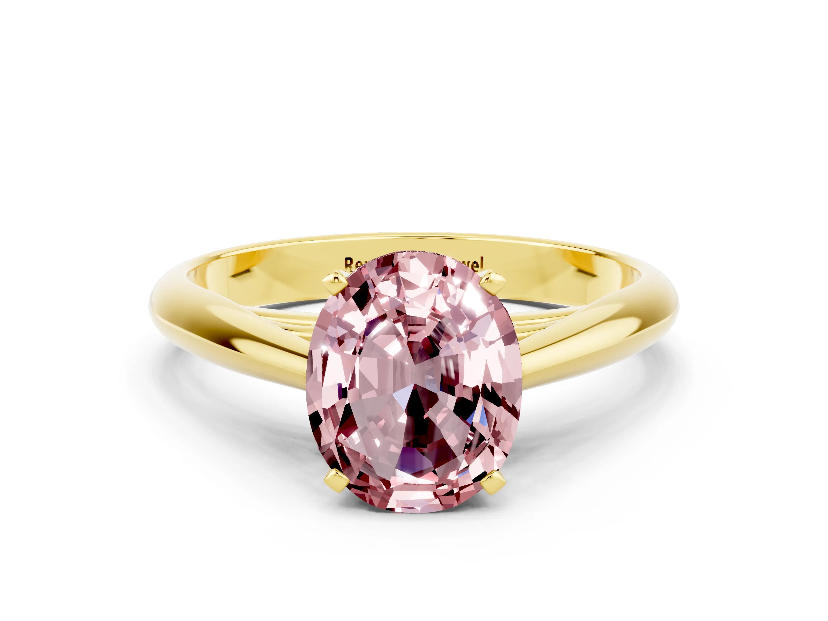 Yellow gold Oval Cut Morganite Solitaire Engagement Ring with Cathedral Setting and Four-Prong Mount_12