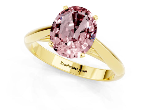 Yellow gold Oval Cut Morganite Solitaire Engagement Ring with Cathedral Setting and Four-Prong Mount_13