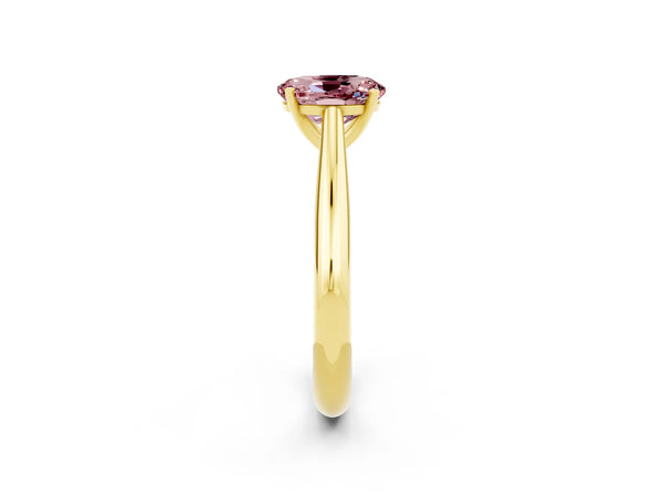 Yellow gold Oval Cut Morganite Solitaire Engagement Ring with Cathedral Setting and Four-Prong Mount