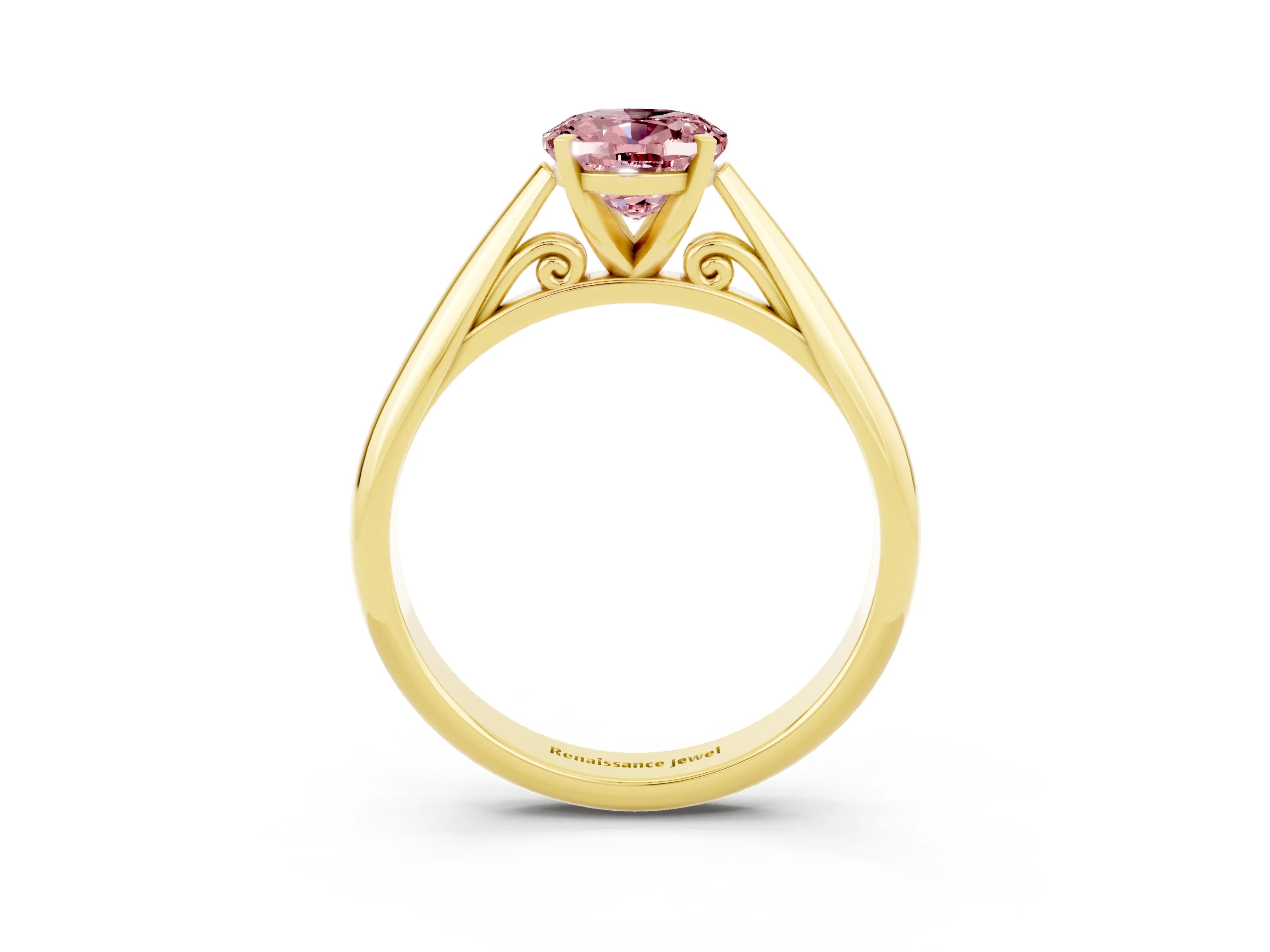 Yellow gold Oval Cut Morganite Solitaire Engagement Ring with Cathedral Setting and Four-Prong Mount_15
