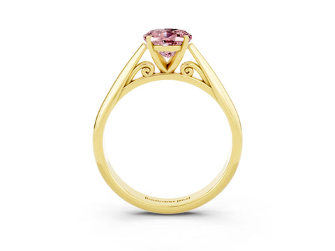 Yellow gold Oval Cut Morganite Solitaire Engagement Ring with Cathedral Setting and Four-Prong Mount_15