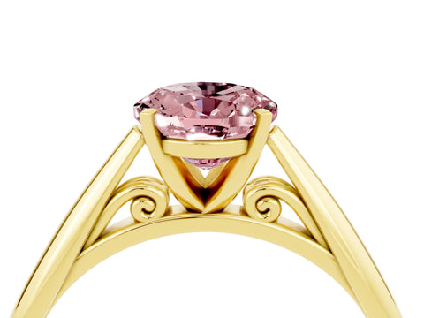 Yellow gold Oval Cut Morganite Solitaire Engagement Ring with Cathedral Setting and Four-Prong Mount_16