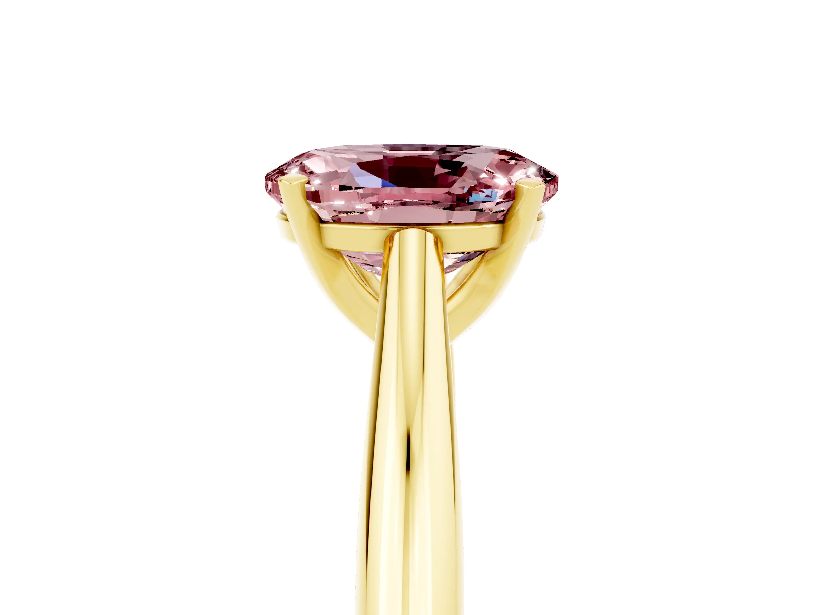Yellow gold Oval Cut Morganite Solitaire Engagement Ring with Cathedral Setting and Four-Prong Mount_17