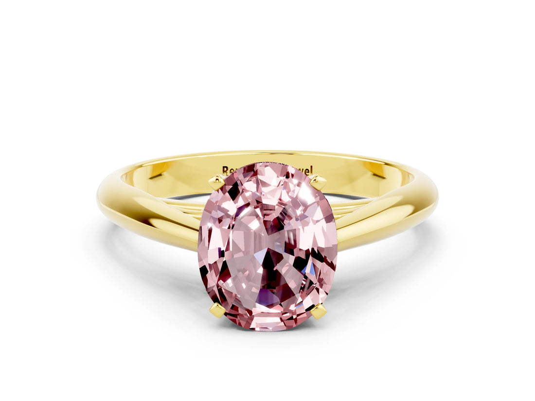 Yellow gold Oval Cut Morganite Solitaire Engagement Ring with Cathedral Setting and Four-Prong Mount_18