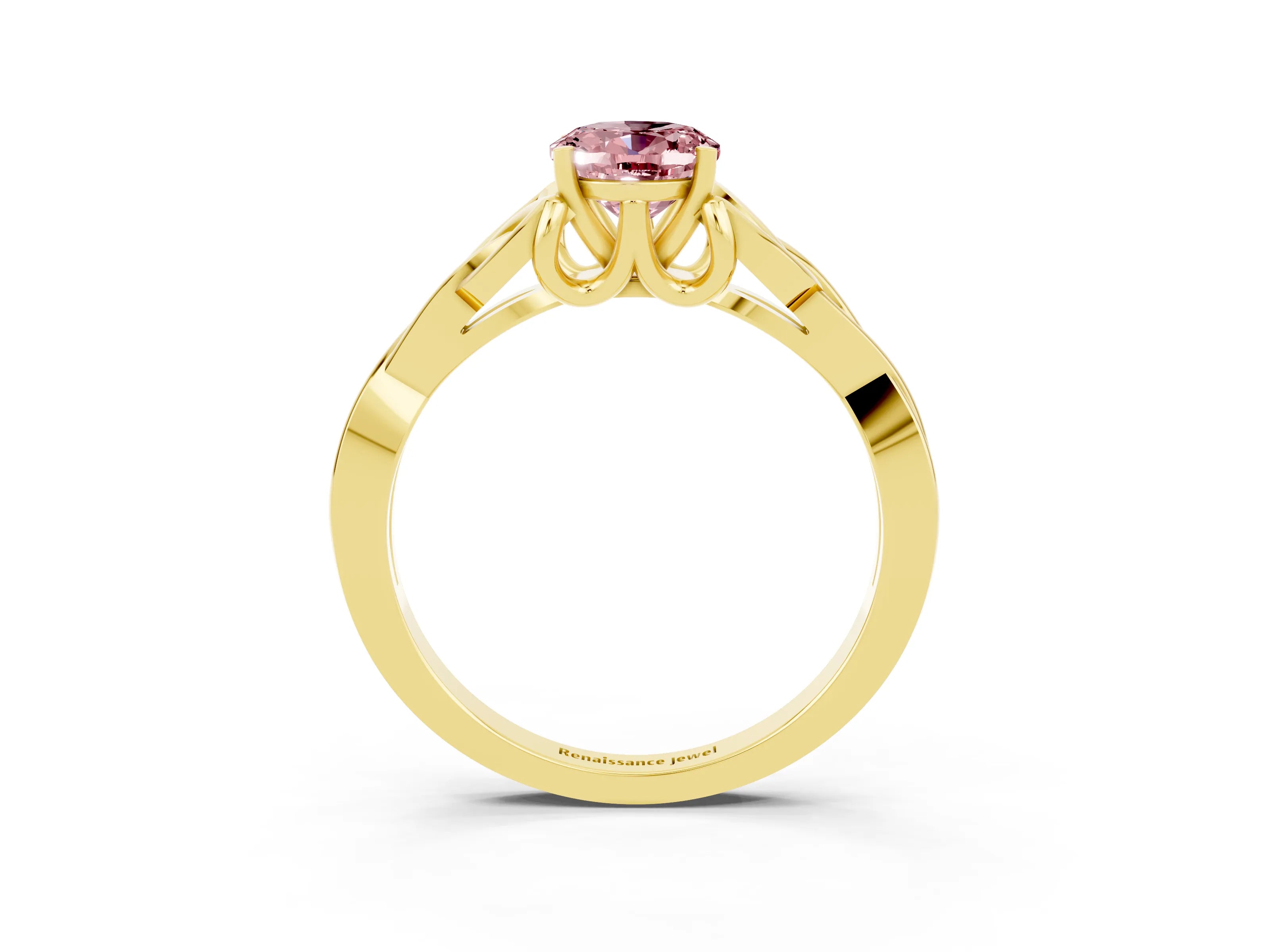 Yellow gold Oval Cut Morganite Solitaire Engagement Ring with Celtic Knot Band and Four-Prong Setting_3